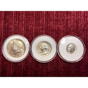 🔥1964 Kennedy Half Dollar Quarter Dime 90% Silver Collector Set -Last Years
